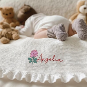 Personalized Embroidered Baby Ruffle Blanket: Heirloom Swaddle