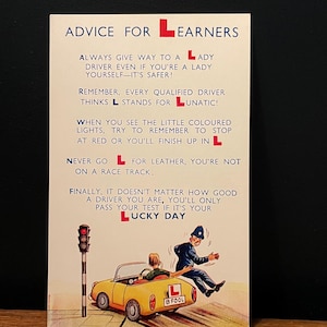 Carte postale des années 50, collection « Conseils aux apprenants » de Bamforth