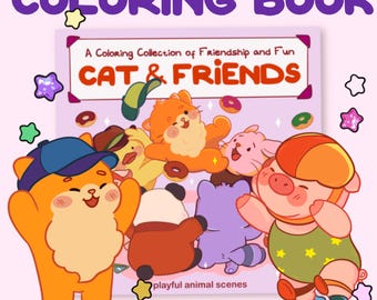 Kleurboek Cat & Friends: 30 handgetekende dierenscènes (pdf-download)
