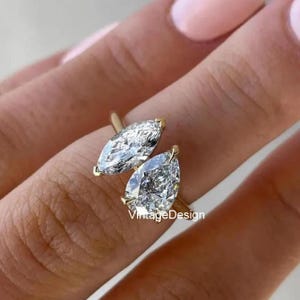 Toi Et Moi Pear And Marquise Engagement Ring 3 TCW Two Stone Moissanite Ring 14K Solid Gold Wedding Ring You And Me Ring Anniversary Ring