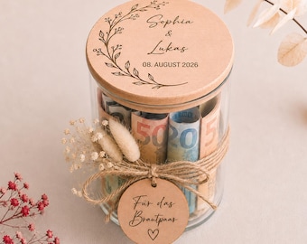 Hochzeitsgeschenk Ideen, Geldgeschenk Verpacken, Hochzeitsgeschenk Personalisiert, Vorratsglas mit Gravur, Geldgeschenk Hochzeit, Brautpaar