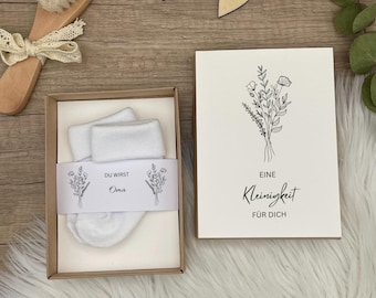 Schwangerschaft verkünden Geschenkbox + Babysocken Blumenstrauß – Baby Überraschung Geschenk Eltern & Großeltern, Schwangerschaftsnews