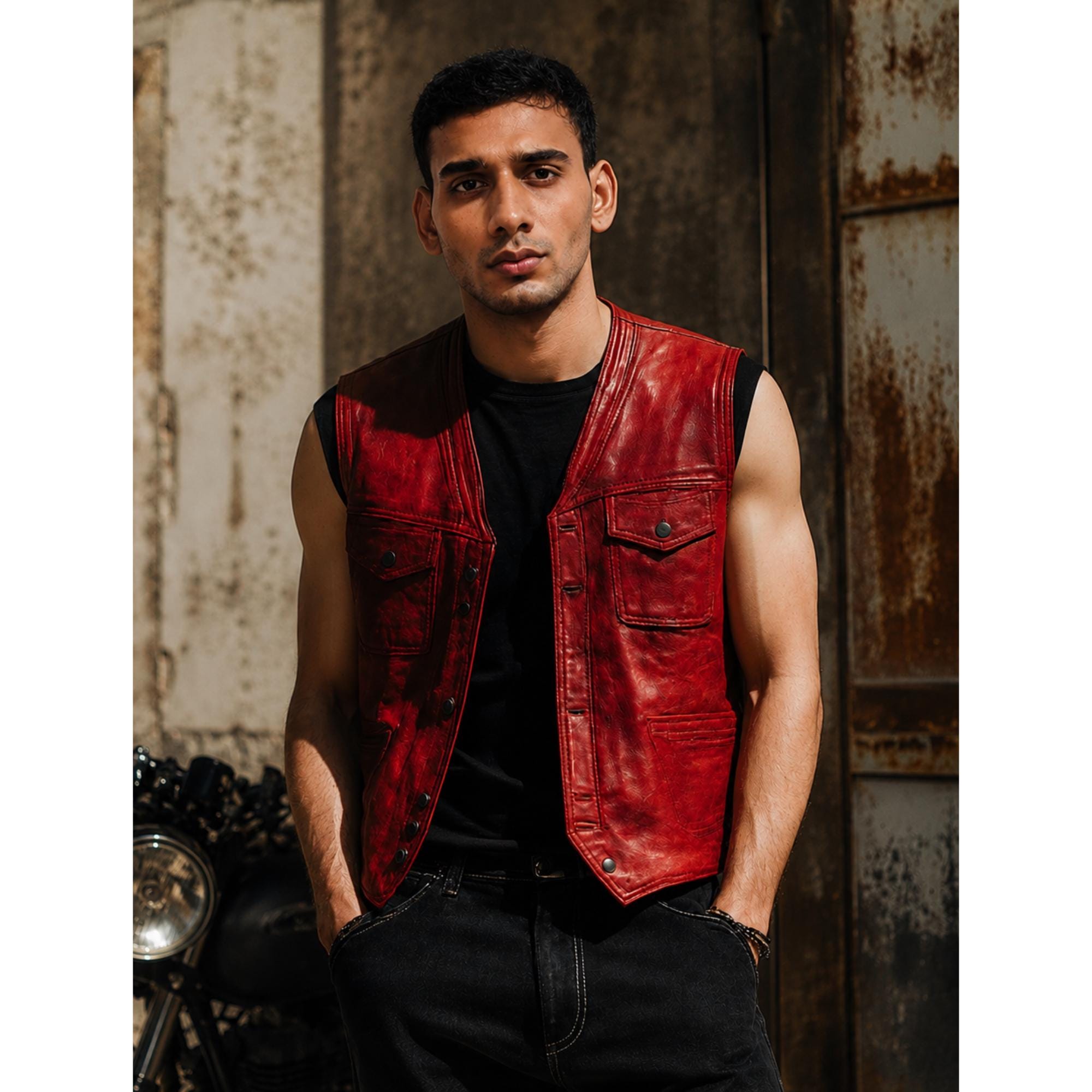 Mens Red Leather Vest Biker Leather Vest Genuine Leather Waistcoat Motorcycle Vest Vintage Leather Vest Gift For Him