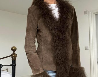 Women Penny Lane Brown Coat Mongolian Fur Coat 70s Style Toscana Afghan Coat Women Shearling Fur Coat Wool Coat Mid Length Coat