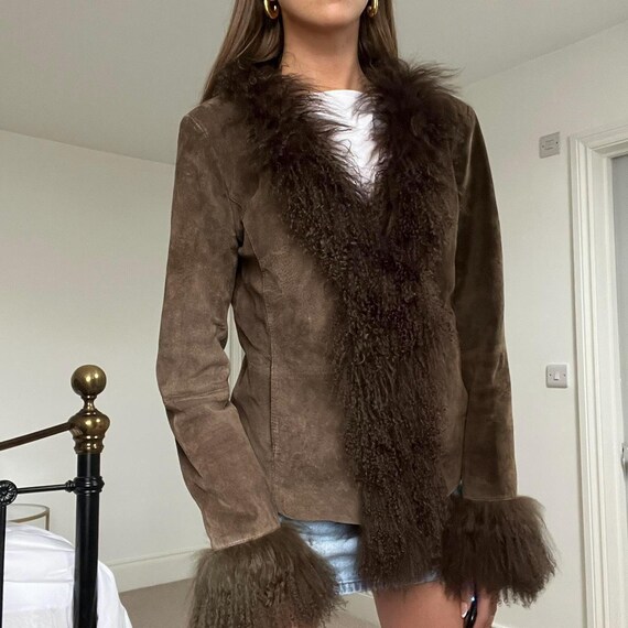 Women Penny Lane Brown Coat Mongolian Fur Coat 70s Style Toscana Afghan Coat Women Shearling Fur Coat Wool Coat Mid Length Coat