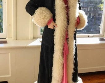 Women Penny Lane Coat | 70s Black Shearling Afghan Coat | Women Y2k Long Bohemian Trench Coat | Wool Coat | Suede Leather Fur Coat Women
