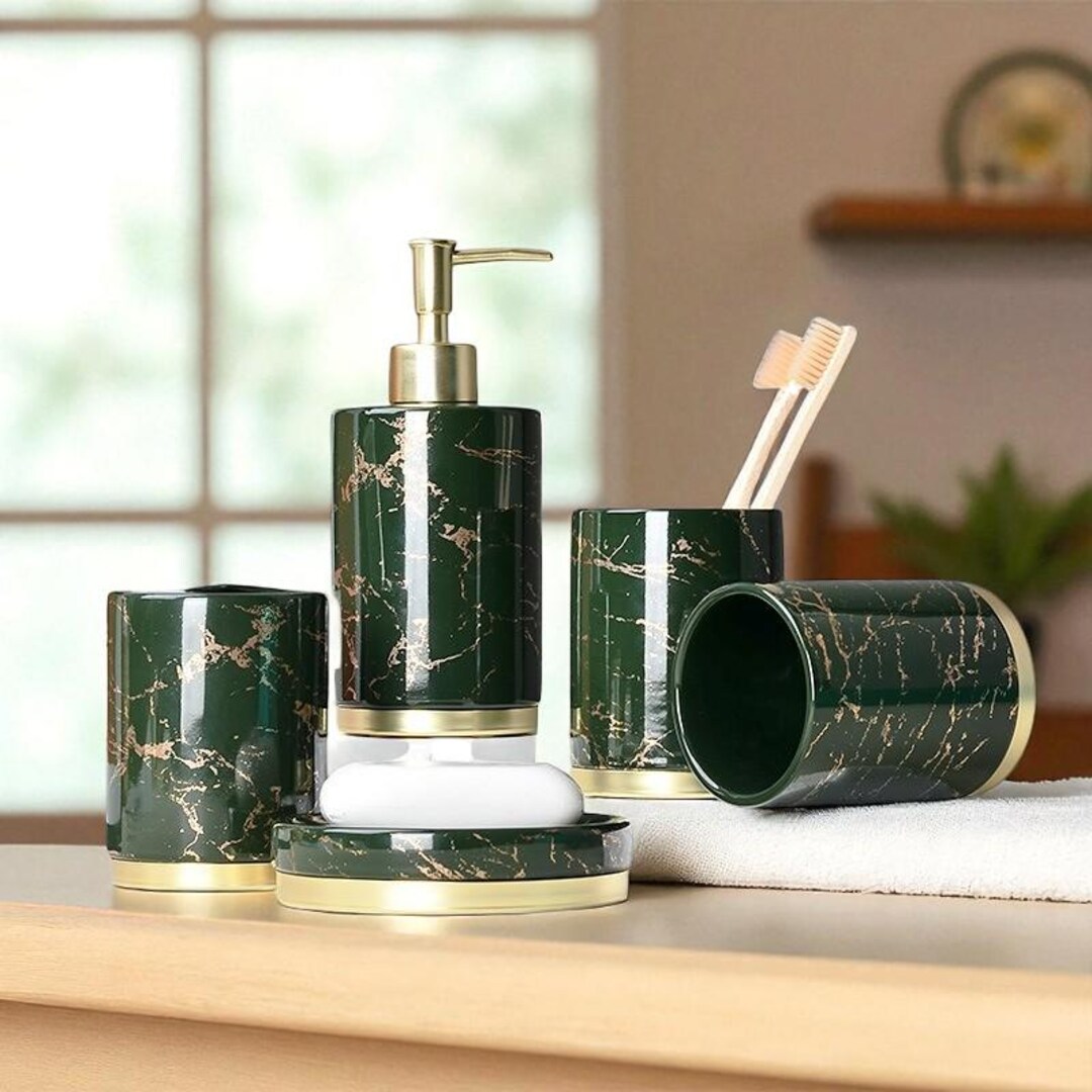 Grün & Gold Luxus Badezimmer Set: Seifenspender Geschenk Set