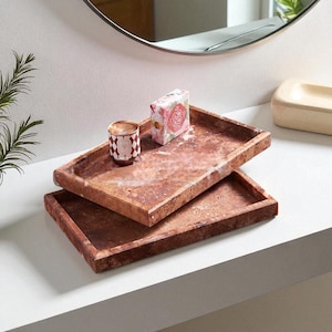 Volcanic Red Marble Tray: Bathroom & Jewelry Organizer (30x20x3cm)
