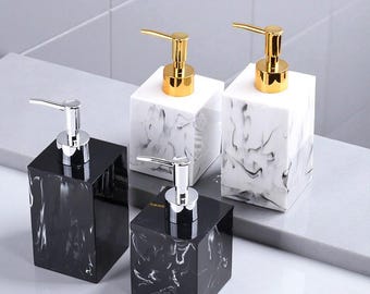 Square Soap Dispenser Bottle: Marble effect Luxury Bathroom Lotion Bottle