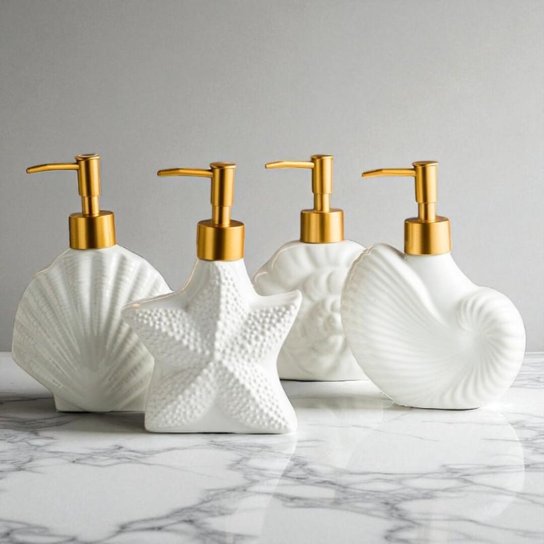 Shell Dispenser Sea Shell Soap Dispenser: Coastal Bathroom Decor, Ceramic Lotion Bottle ...