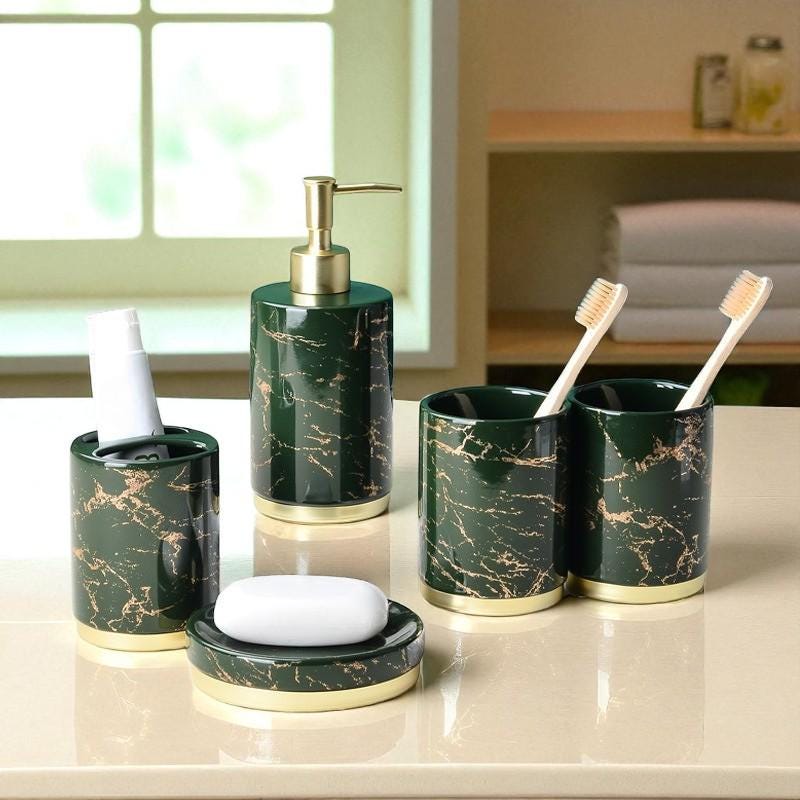 Grün & Gold Luxus Badezimmer Set: Seifenspender Geschenk Set