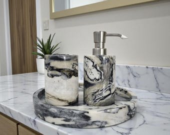Conjunto de mármol travertino para baño: decoración de piedra de lujo para el baño
