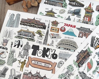 Japan Travel Stickers: Tokyo, Kyoto, Mt. Fuji (Waterproof PVC)