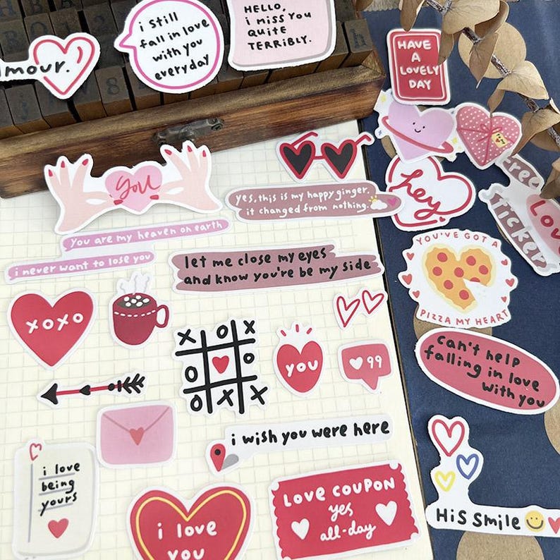 Stickerws Message Kawaii Love Message Stickers Pack – Romantic Scrapbook & Planner Decor ...