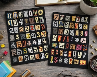 Ransom Note Numbers Stickers Magazine Cutout Symbols Pack Junk Journal Scrapbook Planner Collage Ephemera