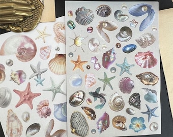 Dreamy Ocean Stickers – Iridescent Shells, Pearls & Starfish for Journals and Scrapbooking