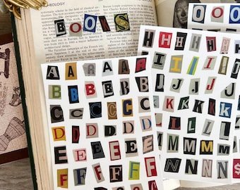 Lösegeld-Notiz Alphabet Aufkleber, Magazin Ausschnitt Ephemera, Vintage Junk Journal Zubehör