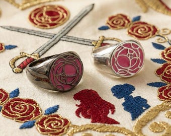 Rote Rose Siegelring, revolutionärer Stil Anime Geschenk, schwarzer Email Duellant Band