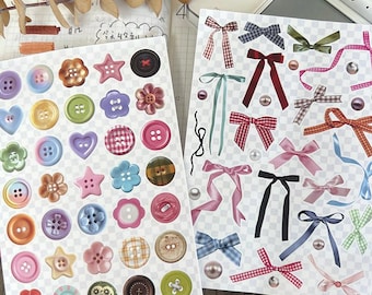 Kawaii Button Bow Pearl Stickers: Pastel Scrapbook Planner Decorations