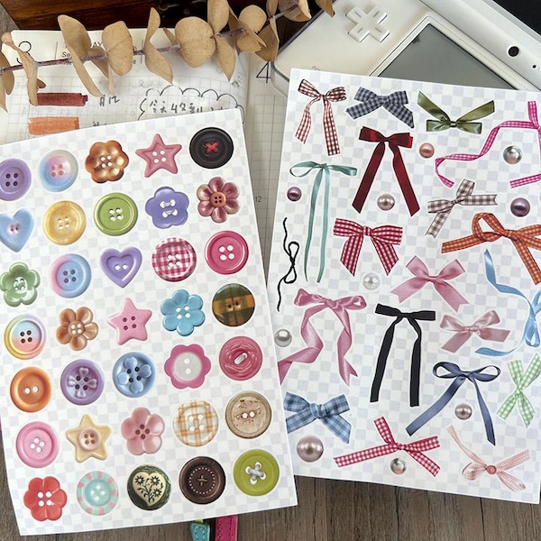 Kawaii Button Bow Pearl Stickers: Pastel Scrapbook Planner Decorations