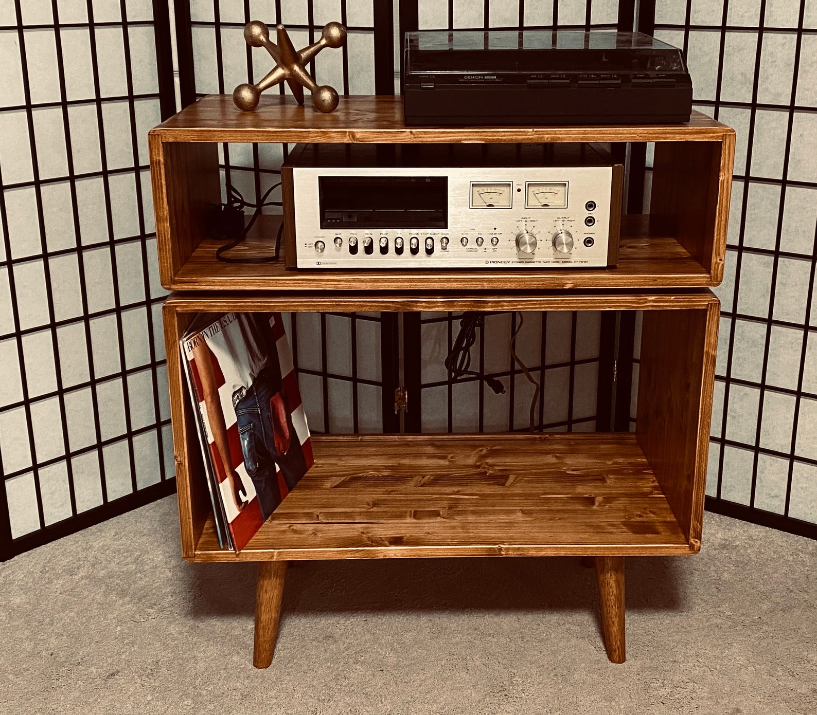 Mid Century Record Console Stand Double Decker Modern Media Etsy