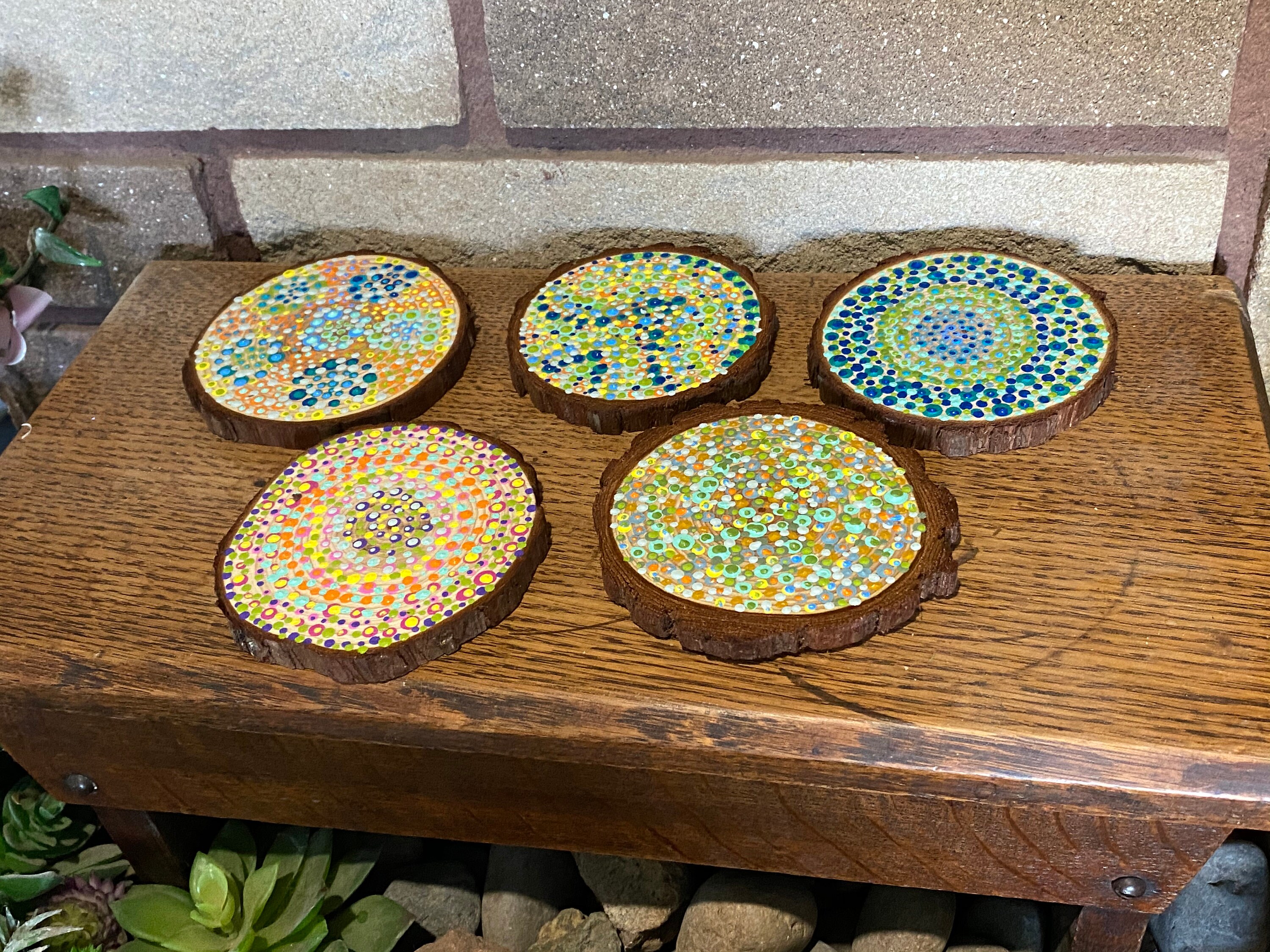 Hand Painted Coasters Set of 5 Bright Colors Boho Modern Etsy