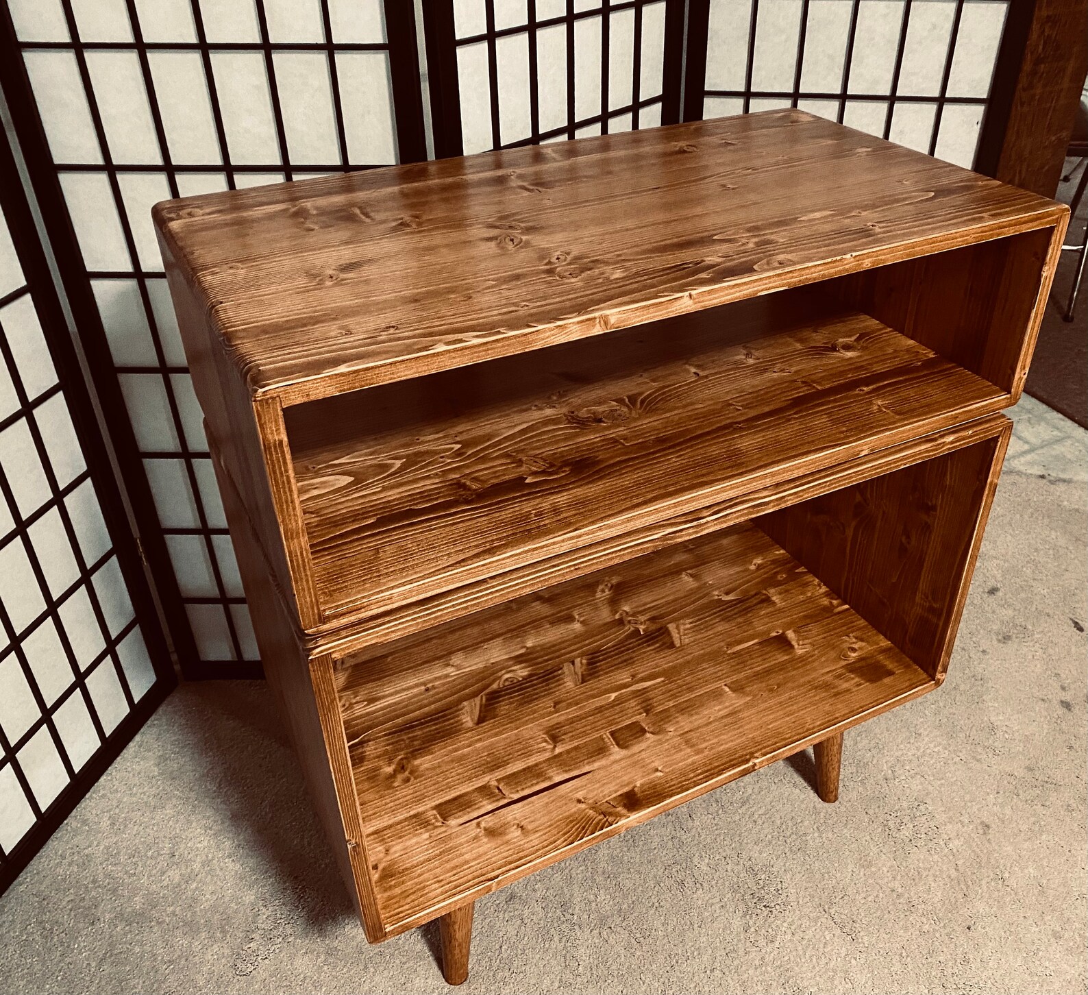 Mid Century Record Console Stand Double Decker Modern Media Etsy