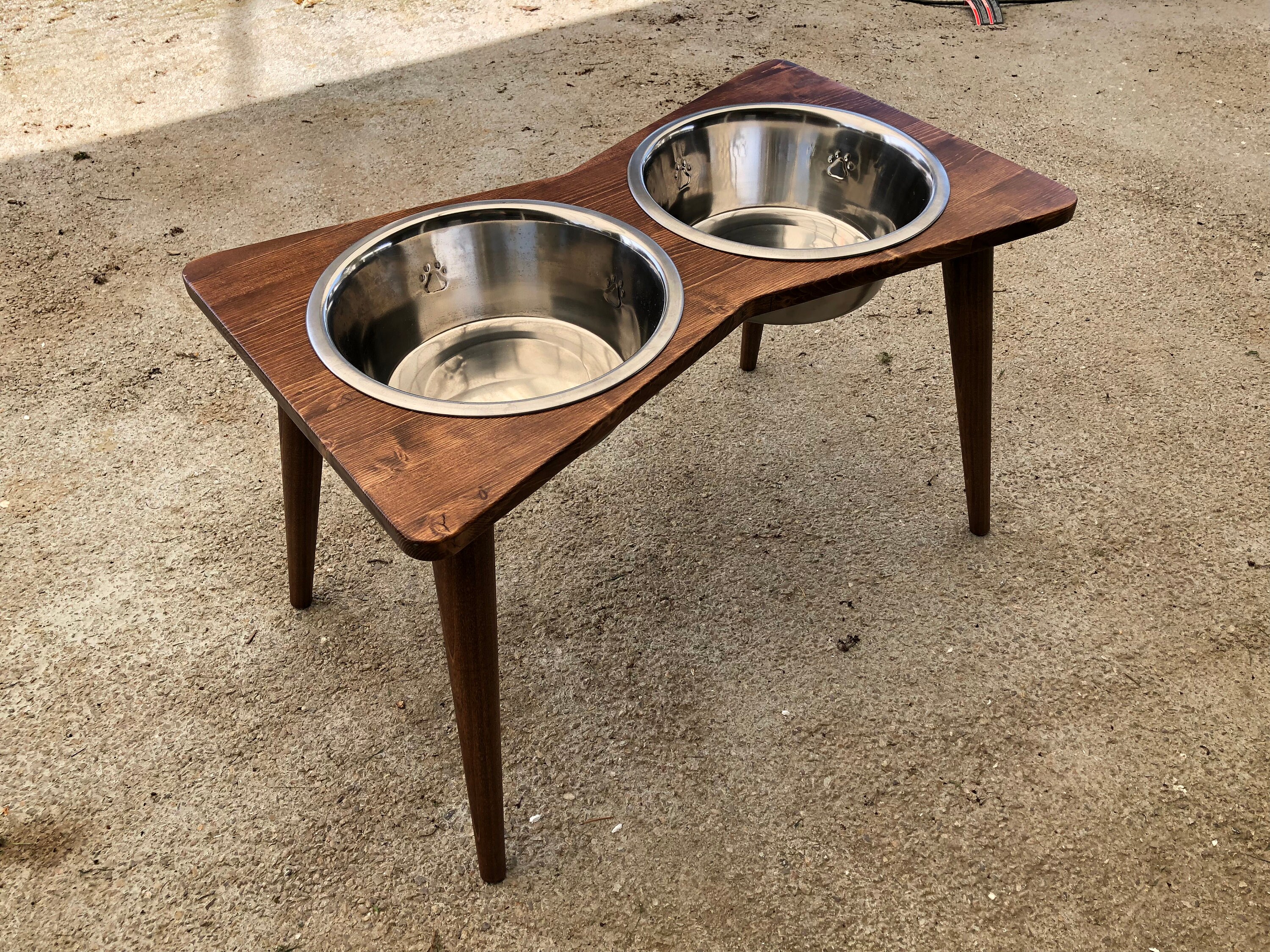 Mid Century Modern Elevated Dog Bowl Stand with Bowls Etsy