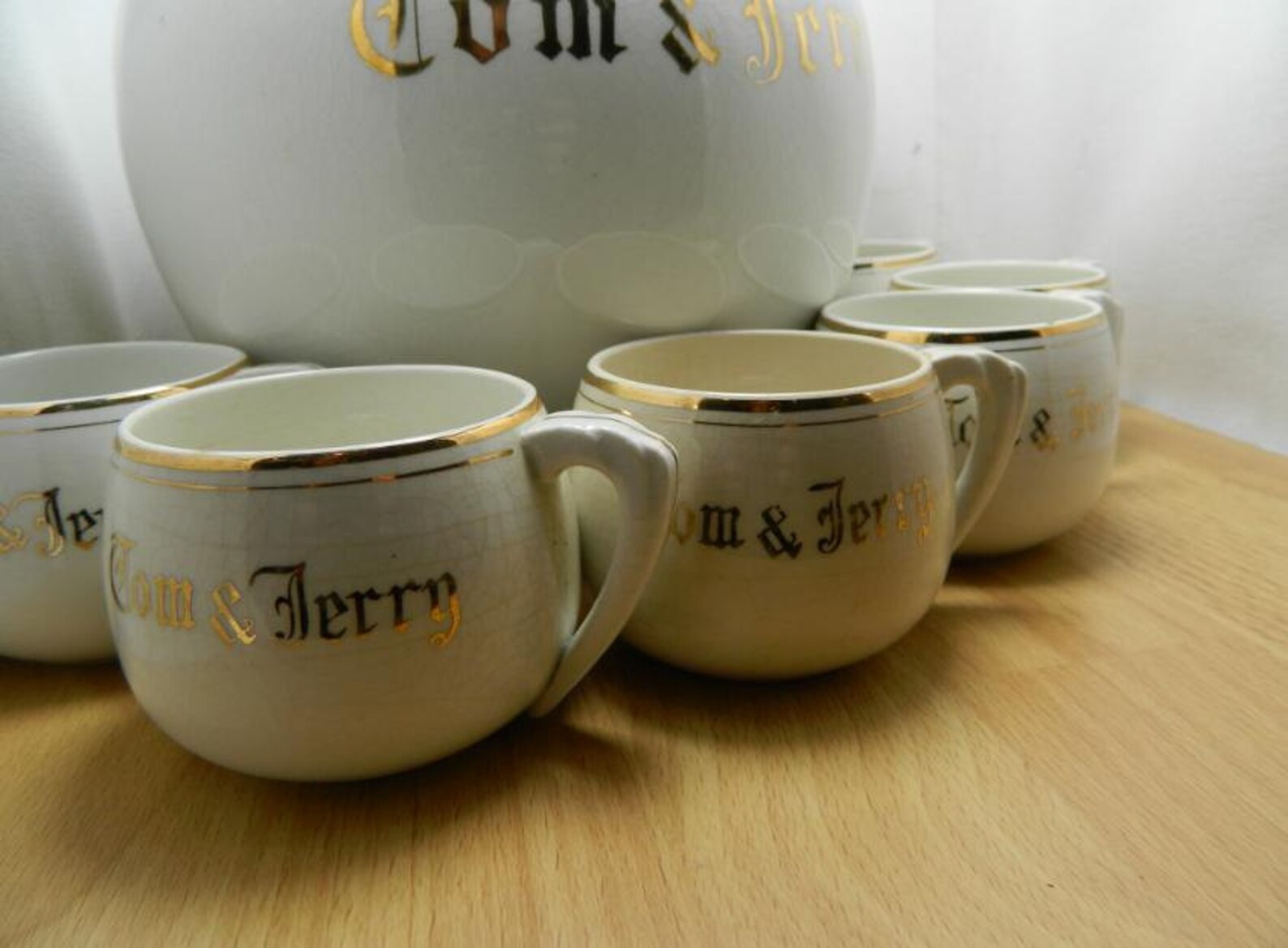 Vintage Tom and Jerry Punch Bowl Set with Mugs Ivory and Gold Etsy