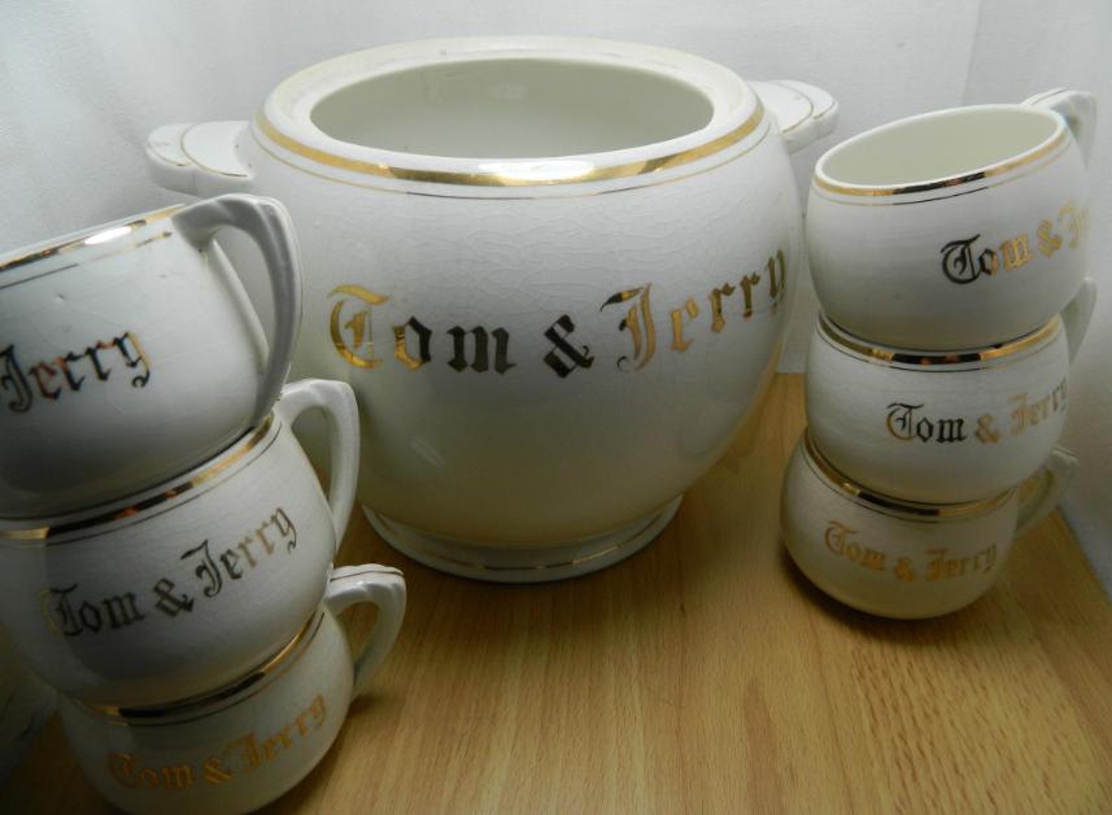 Vintage Tom and Jerry Punch Bowl Set with Mugs Ivory and Gold Etsy