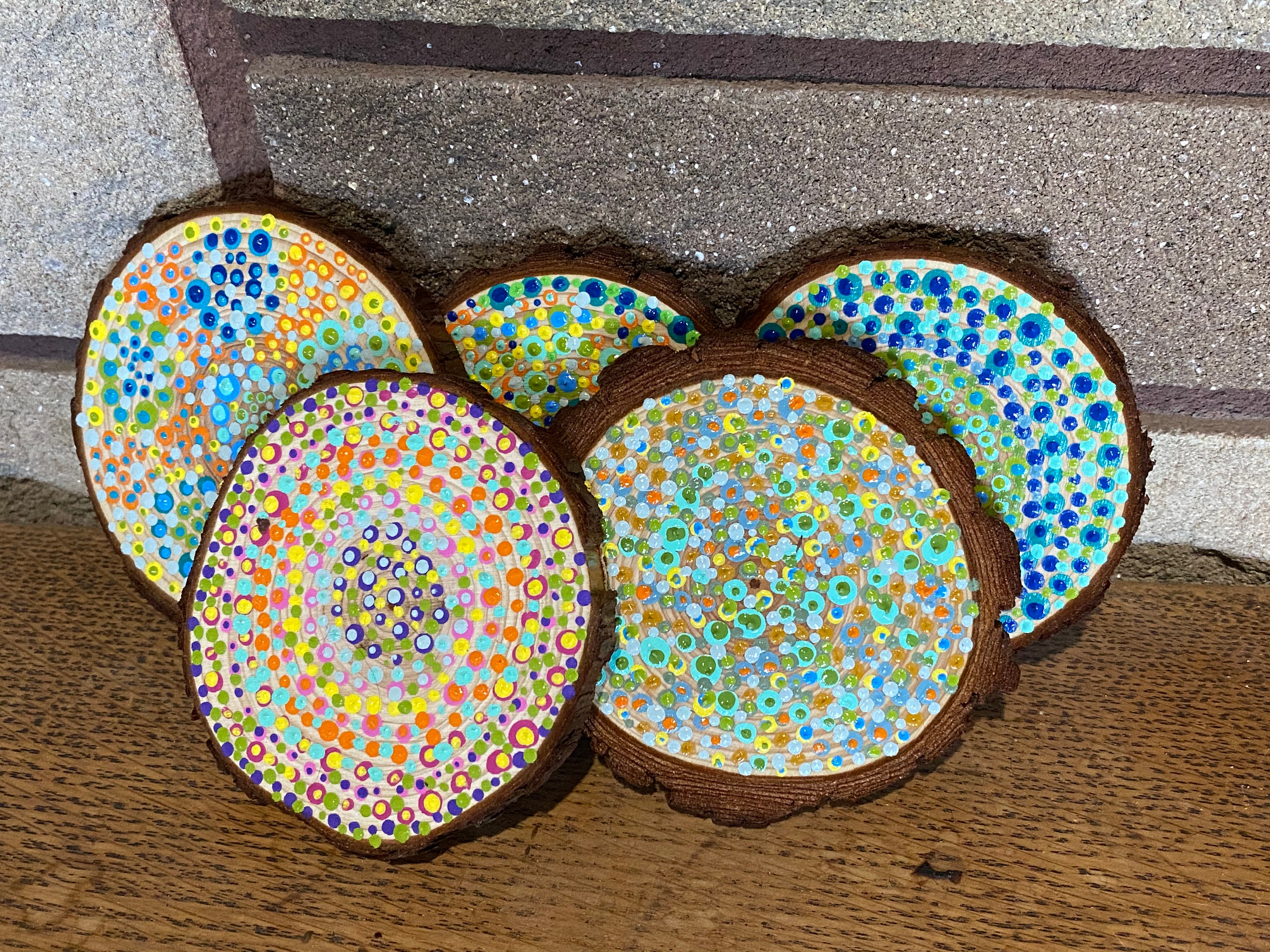 Hand Painted Coasters Set of 5 Bright Colors Boho Modern Etsy