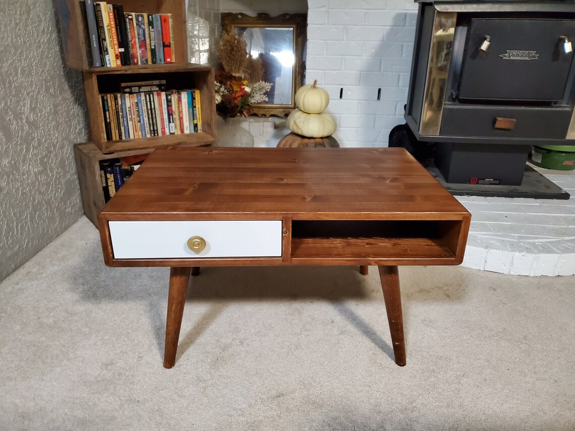 Mid Century Modern Coffee Table with Drawer Etsy