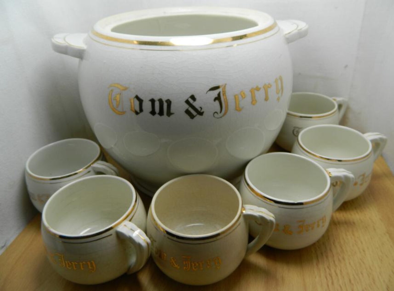 Vintage Tom and Jerry Punch Bowl Set with Mugs Ivory and Gold Etsy