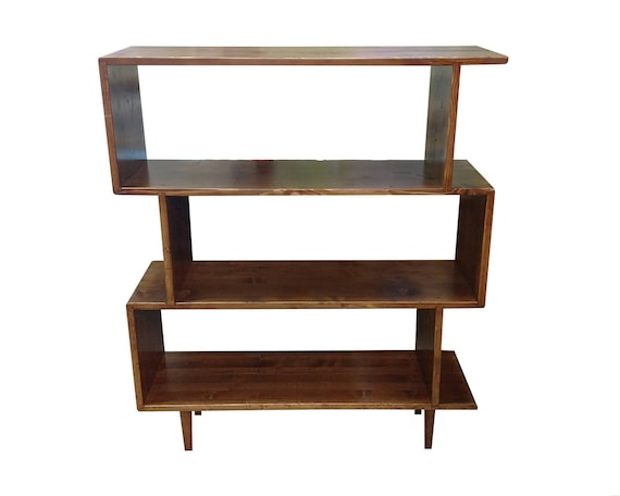 Mid Century Modern Bookshelf Zigzag Shelf Etsy