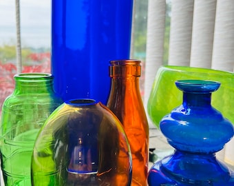 Modern Boho Colorful Glass Vase Bottle Set Decor Glassware