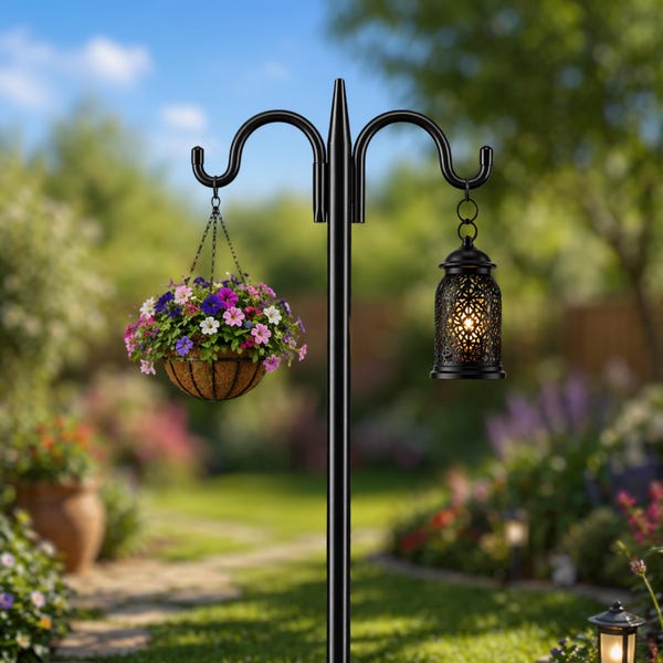 Heavy Duty Bird Feeder Pole Garden Hooks – Adjustable Shepherd Hook Stand With 5 Prong Base