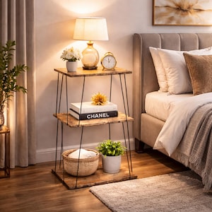 29" Tall Rustic Wooden Side Table | 3-Tier Narrow Bedside & End Table for Home Organizer