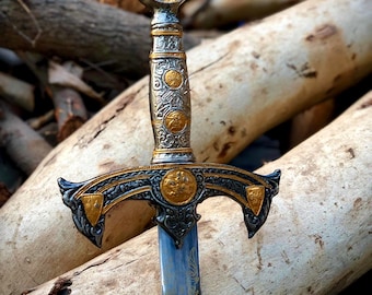 Handmade Knights Templar Sword, Stainless Steel, Leather Sheath, Wall Hanging Prop