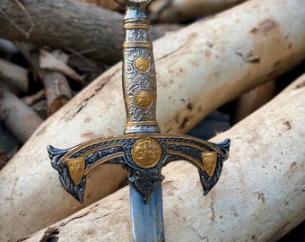 Handmade Knights Templar Stainless Steel Sword, Cosplay Prop, Leather Sheath