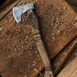 Hand Forged Carbon Steel Viking Axe – Personalized Gift with Wooden Box