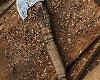 Hand Forged Carbon Steel Viking Axe – Personalized Gift with Wooden Box