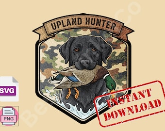Black Lab Hunting Dog, Camo Duck, Retro Hunting Patch (SVG PNG)