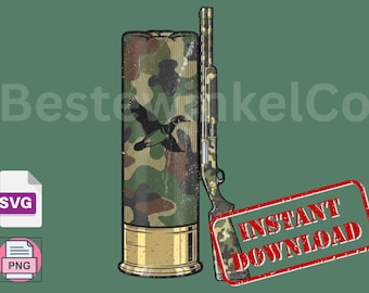 Camo Duck Hunting PNG, Shotgun Shells, Retro Mallard (Digital Download)