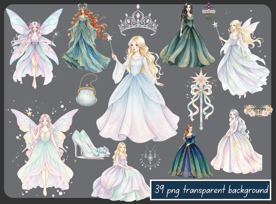 Watercolor Princess Clipart Bundle | Fairytale PNG Images (digital ...