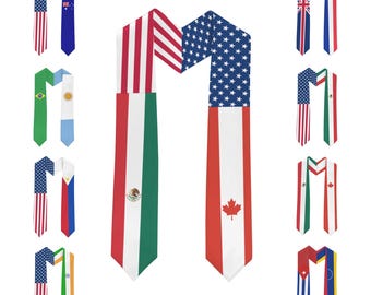 Personalized Mixed Flags Stole, Custom Graduation Gifts for Class of 2026 Students