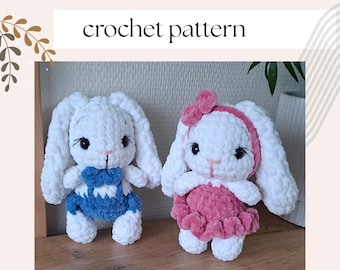Mini Long Eared Bunny Crochet Pattern - Ballerina, Overall, Bow tie – Amigurumi pattern – PDF Download
