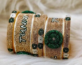 Individuelle Namensarmbänder - Personalisierte Suhag Chura Hochzeit Armreifen Set