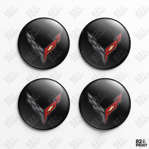 4x Corvette C8 Wheel Center Cap Stickers – Custom Sizes, 3D Gel Resin Decals for Flat Hub Cap Covers