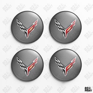 4x Corvette C8 Wheel Center Cap Stickers – Custom Sizes, 3D Gel Resin Decals for Flat Hub Cap Covers