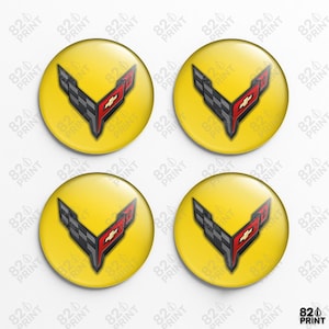 4x Corvette C8 Wheel Center Cap Stickers – Custom Sizes, 3D Gel Resin Decals for Flat Hub Cap Covers